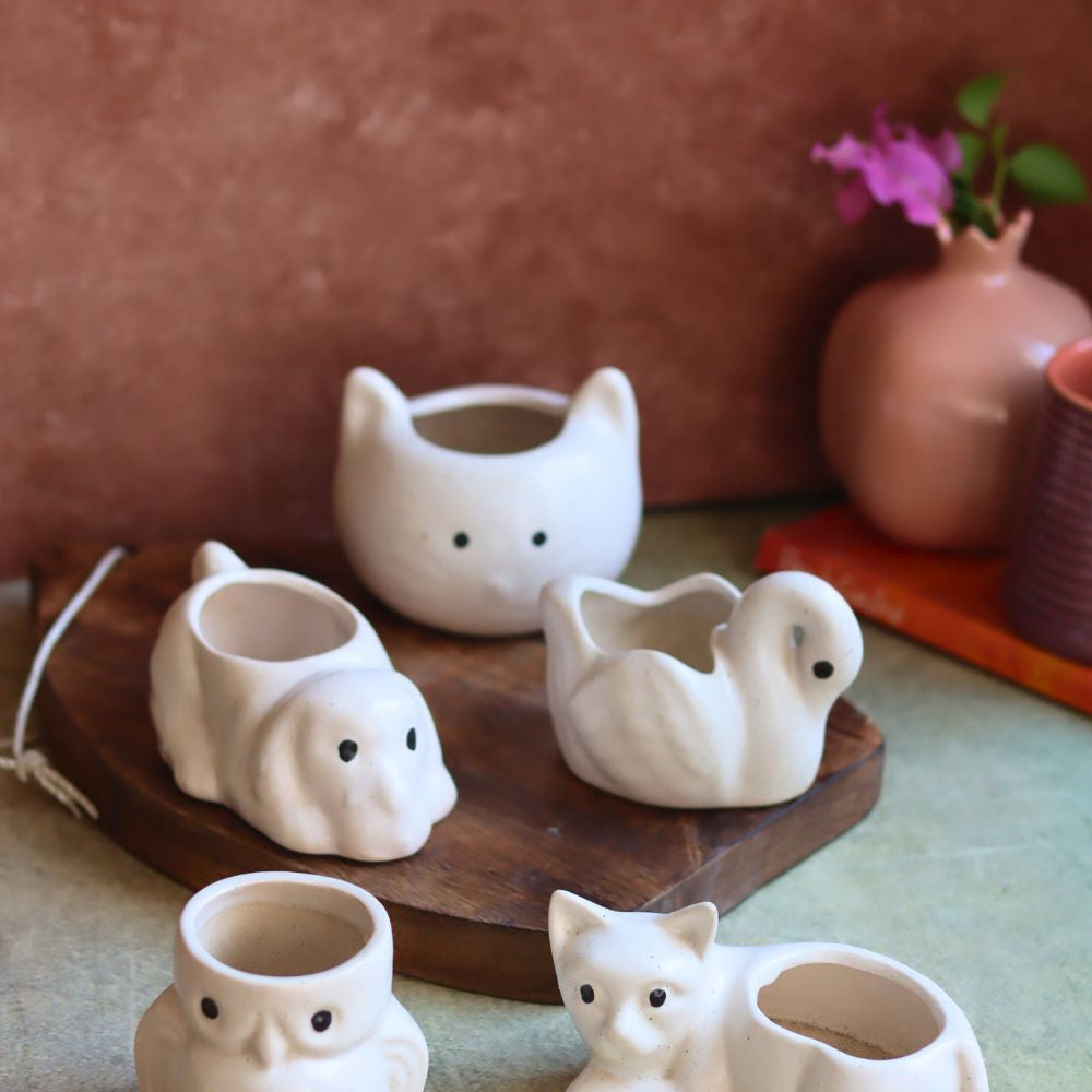handmade Set of 5 - Little Animals Kingdom Planters