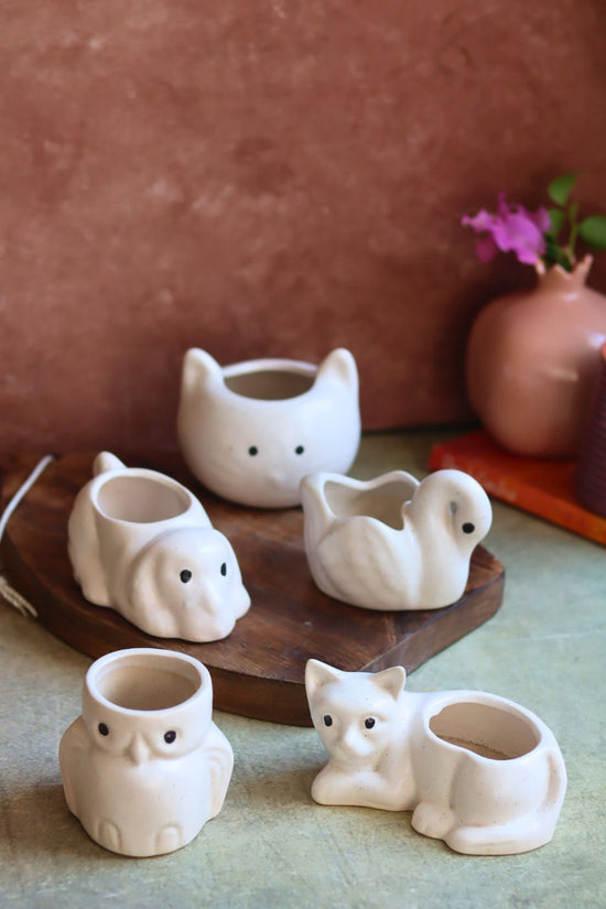 handmade Set of 5 - Little Animals Kingdom Planters