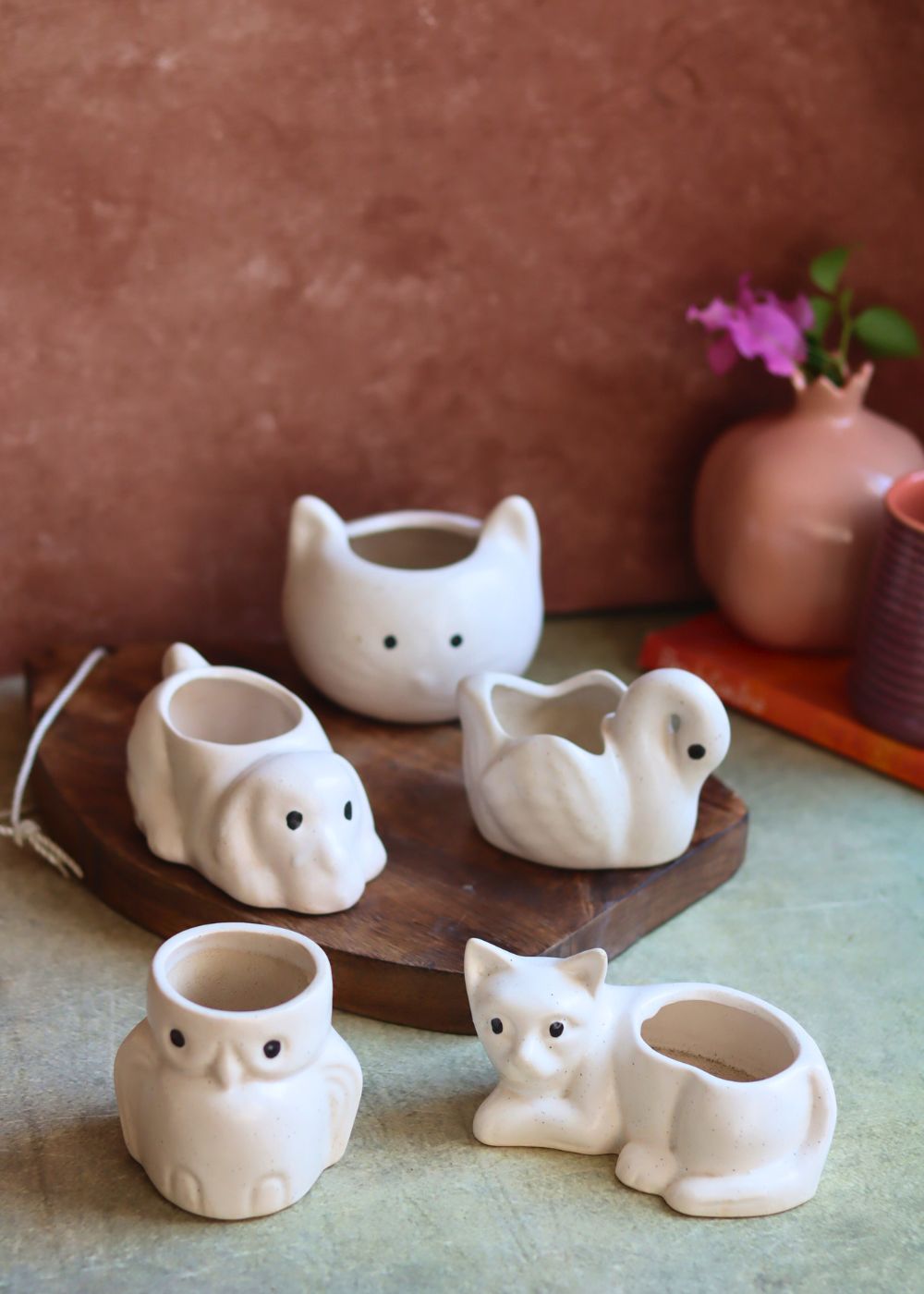 handmade Set of 5 - Little Animals Kingdom Planters