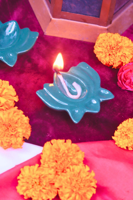Set of 4 - Bottle Green Diya with premium quality material