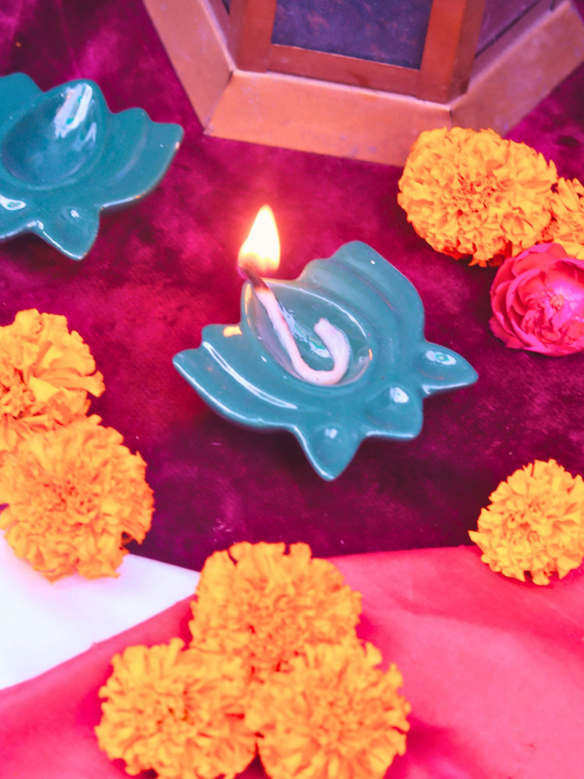 Set of 4 - Bottle Green Diya with premium quality material