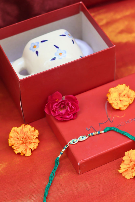Blue Blossom Mug Rakhi Gift Box handmade in India