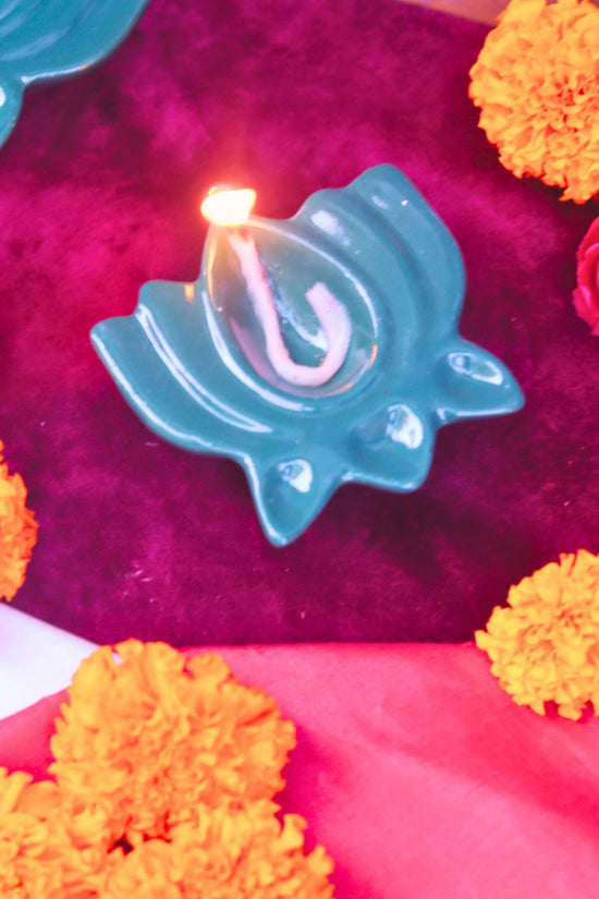 Set of 4 - Bottle Green Diya handmade in India
