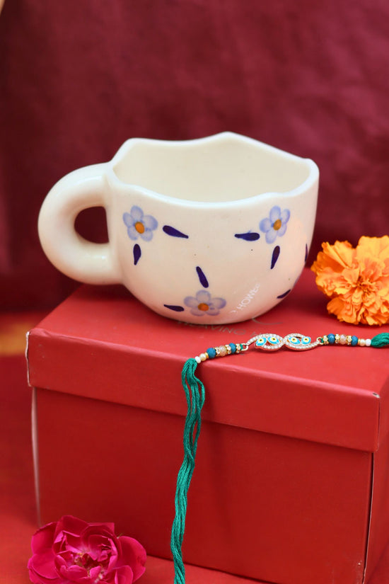 handmade Blue Blossom Mug Rakhi Gift Box