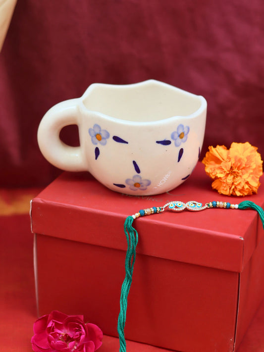 handmade Blue Blossom Mug Rakhi Gift Box