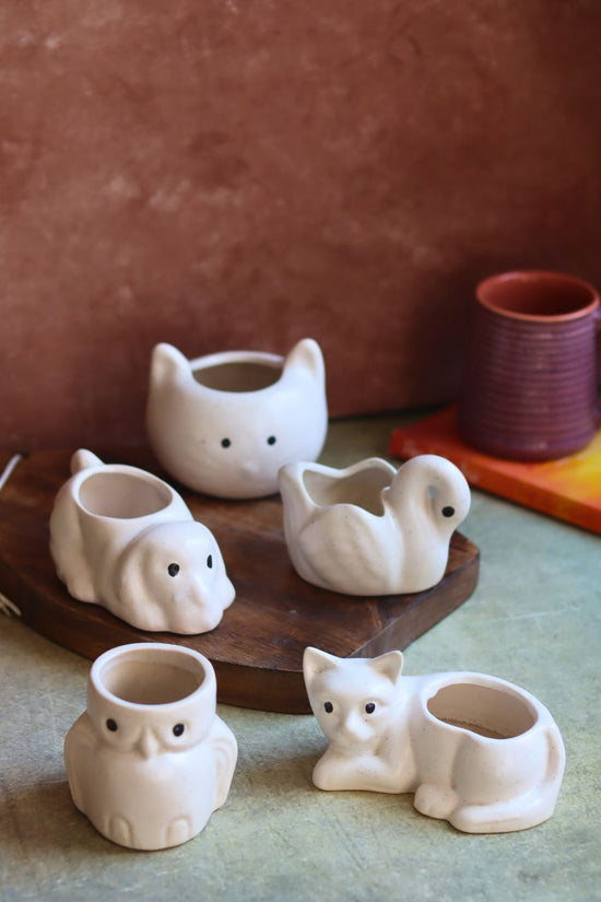 Set of 5 - Little Animals Kingdom Planters made by ceramic