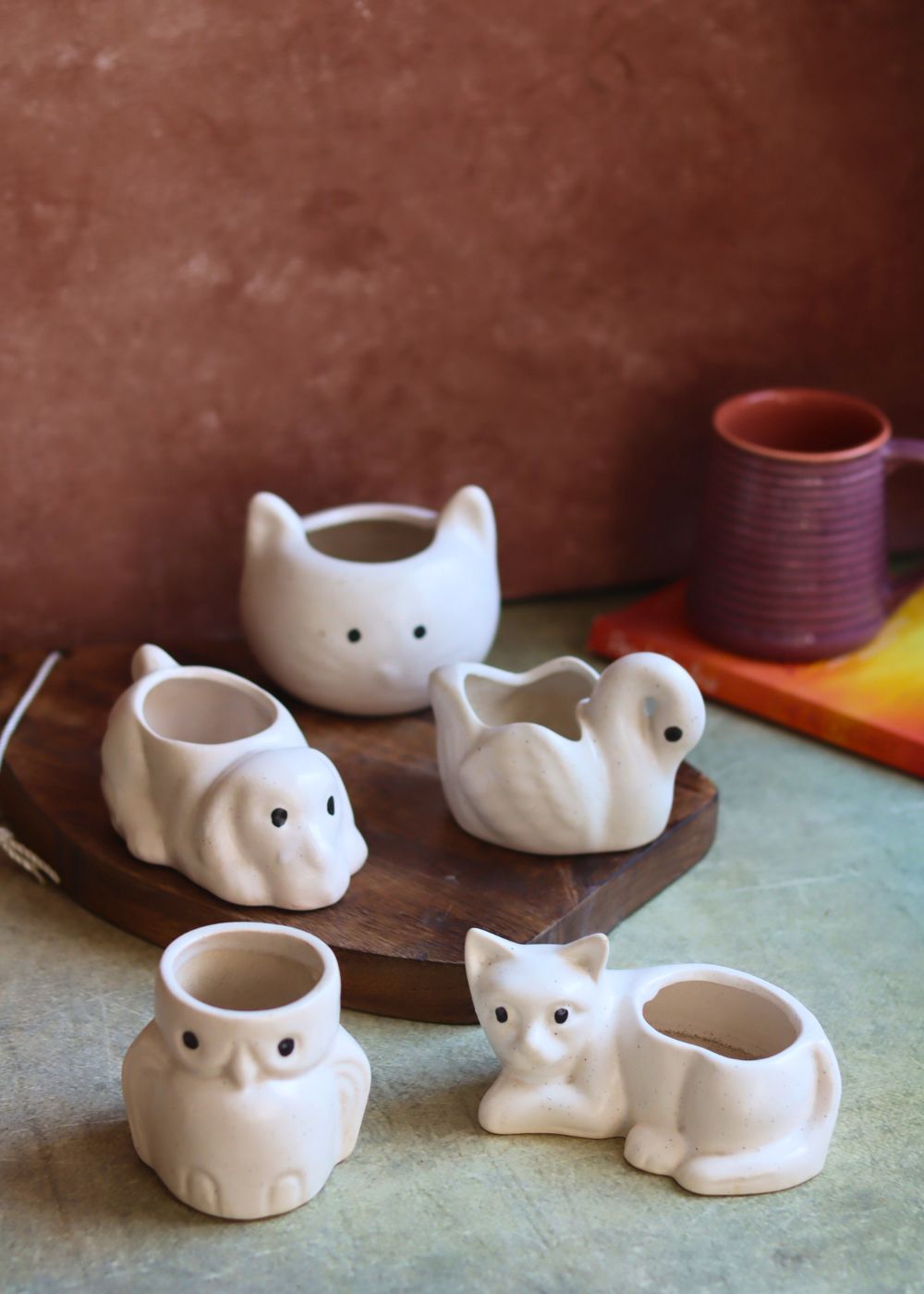 Set of 5 - Little Animals Kingdom Planters made by ceramic