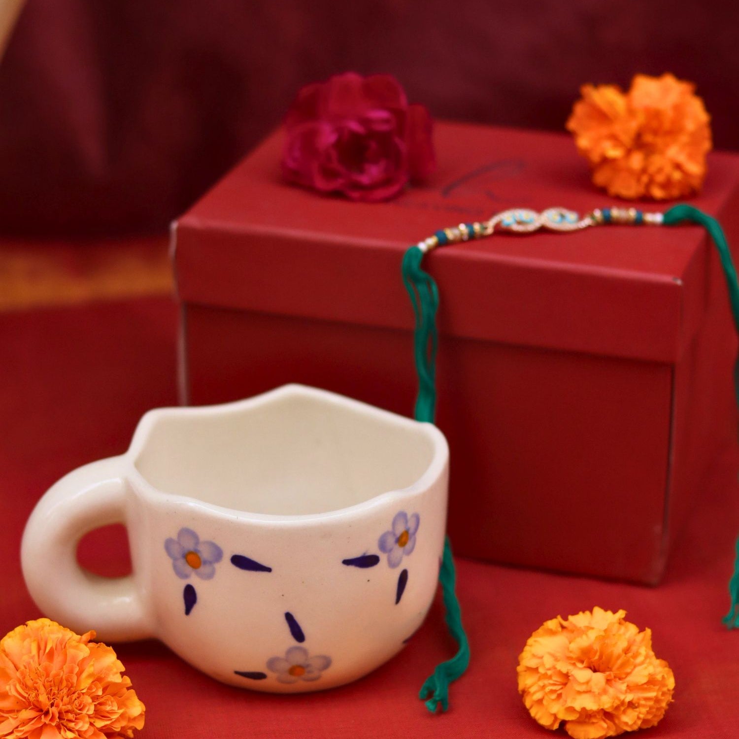 Blue Blossom Mug Rakhi Gift Box made by ceramic