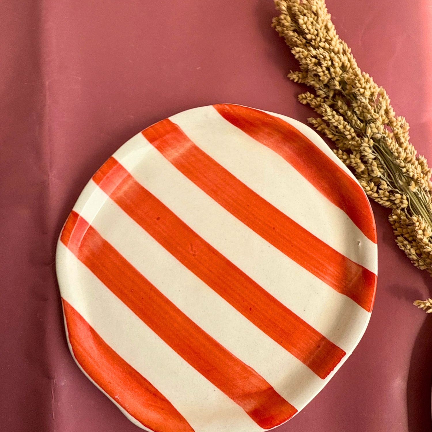 handmade Orange Striped Dessert Plate