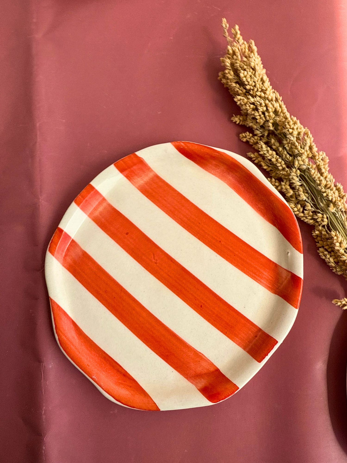 handmade Orange Striped Dessert Plate