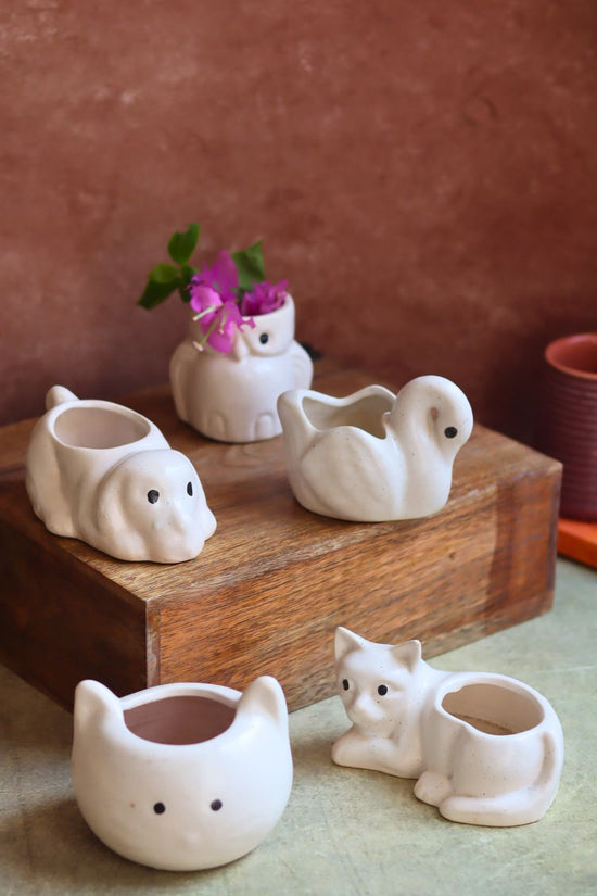 Set of 5 - Little Animals Kingdom Planters handmade in India