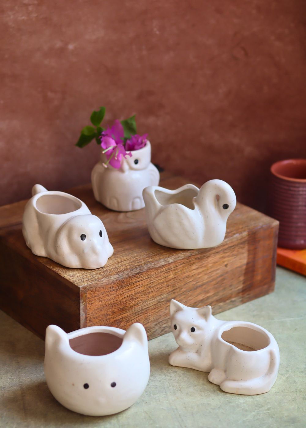 Set of 5 - Little Animals Kingdom Planters handmade in India