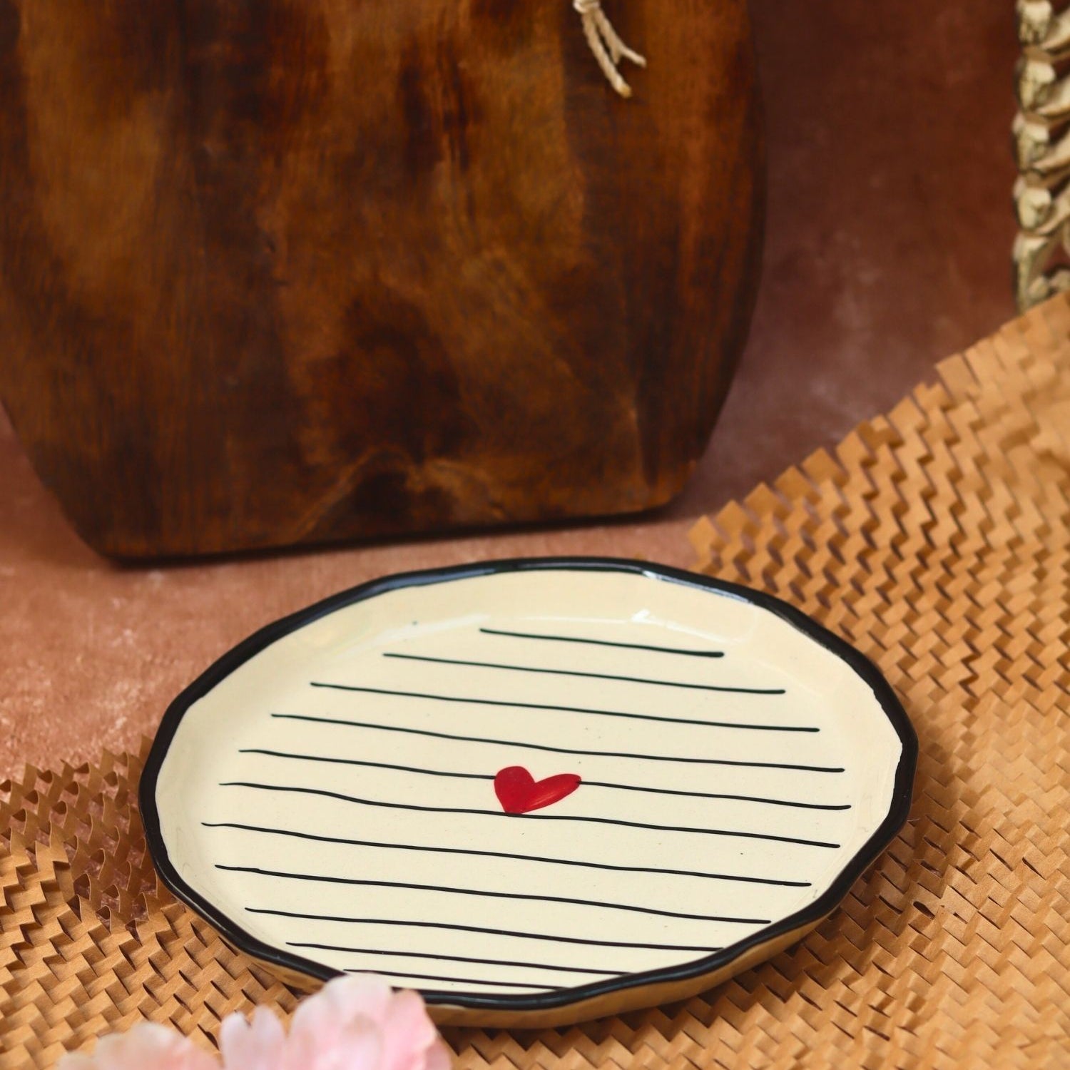 handmade Striped Heart Snack Plate