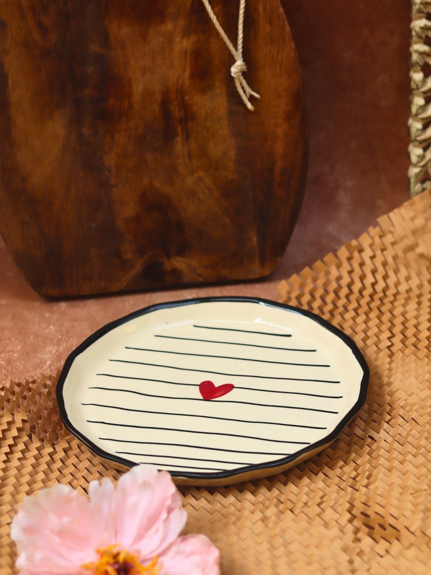 handmade Striped Heart Snack Plate