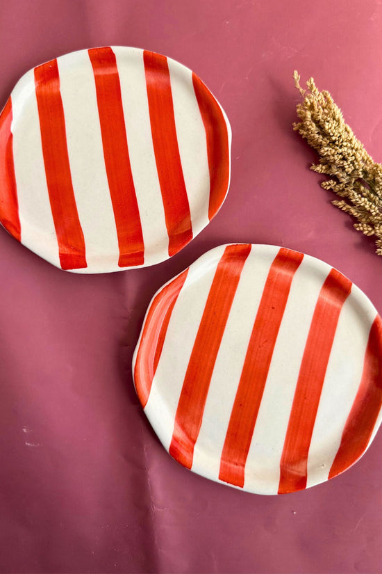 Orange Striped Dessert Plate made by ceramic