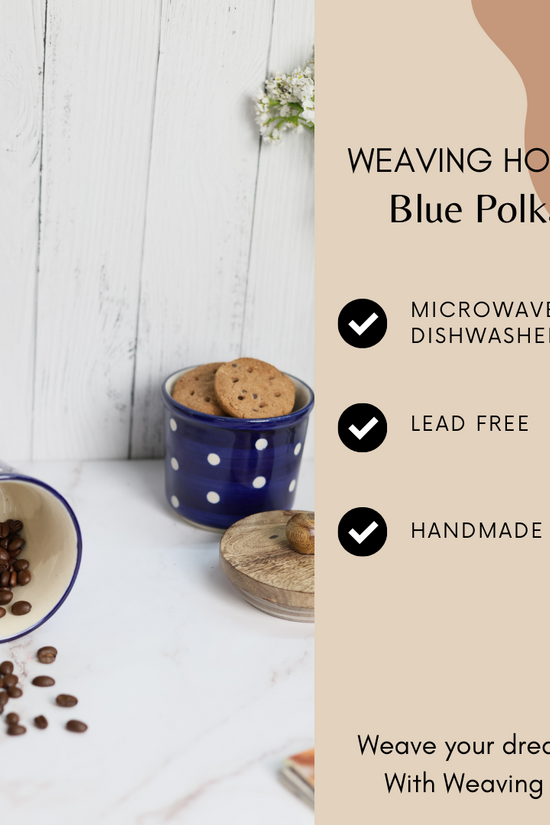 Blue polka jar handmade ceramic significations