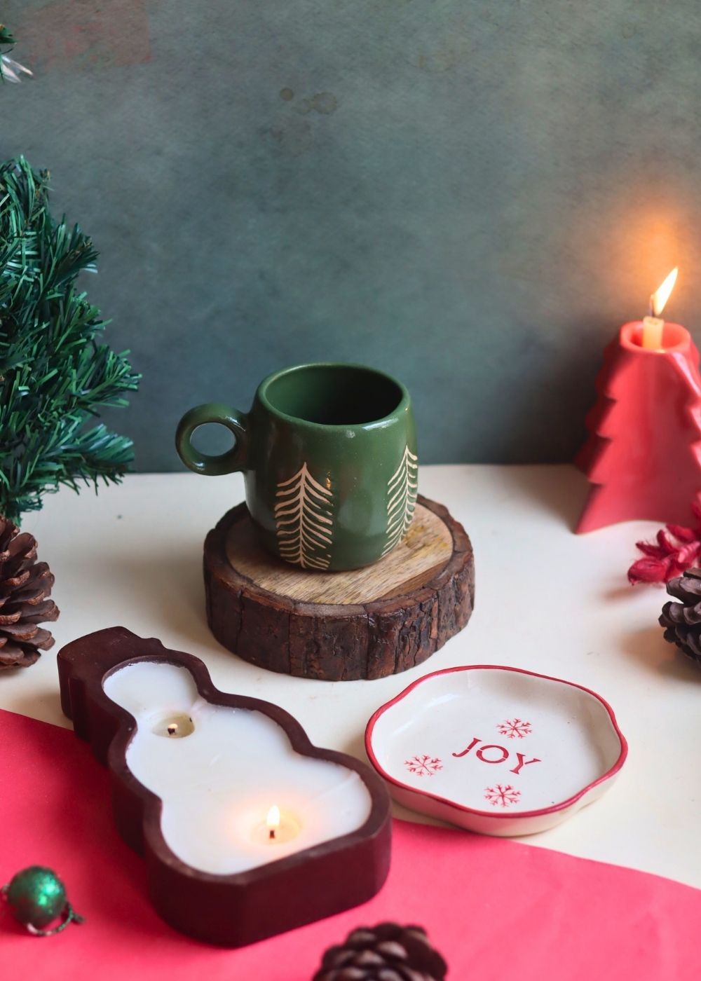 Set of 3 - Christmasy Combo made by wood & Ceramic