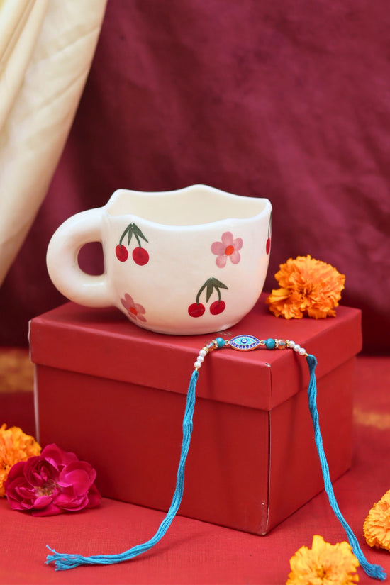 Cherry Fields Mug Rakhi Gift Box made by ceramic
