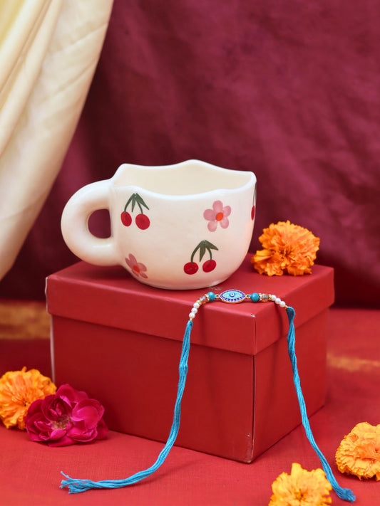 Cherry Fields Mug Rakhi Gift Box made by ceramic