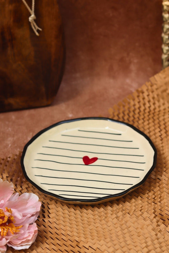 Striped Heart Snack Plate made by ceramic