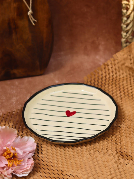 Striped Heart Snack Plate made by ceramic