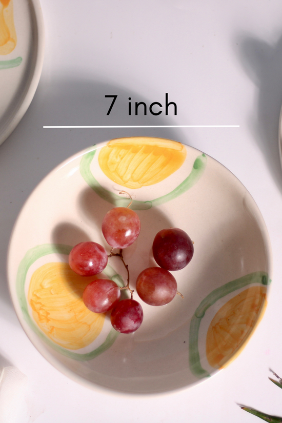Yellow & green ring bowls height & breadth