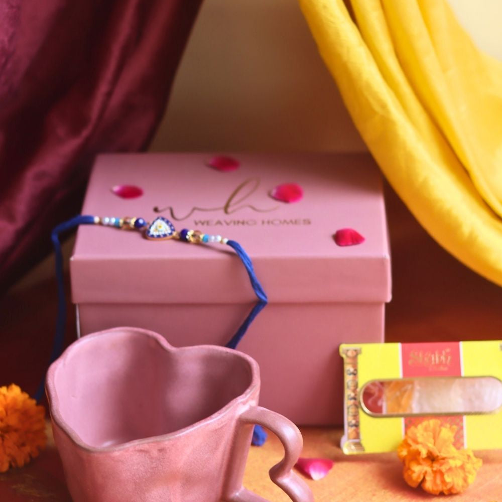 Handmade Dusty Pink Heart Mug Rakhi Gift Box