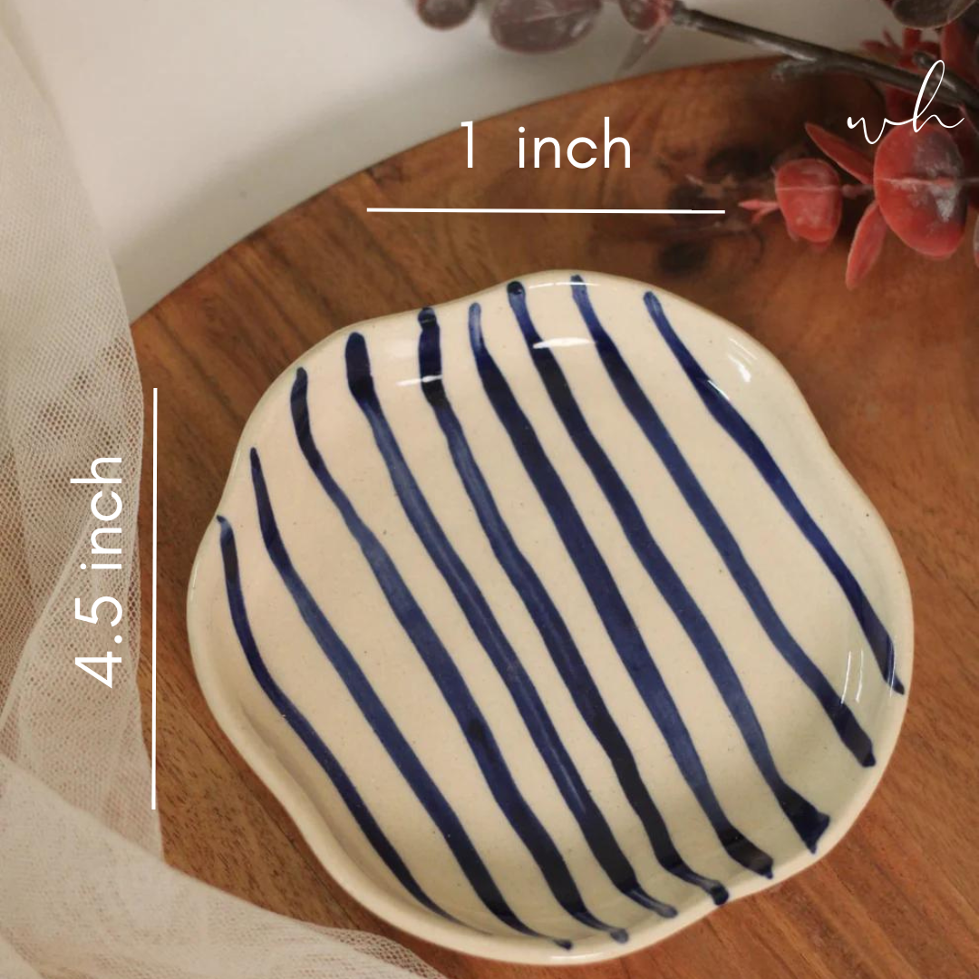 Blue lined dessert plate height and breadth