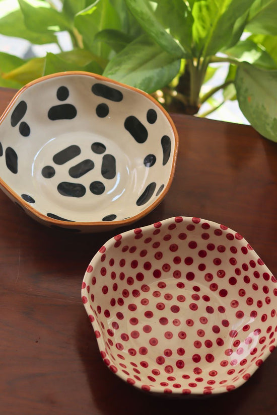 handmade Black Blocks & Red Polka Bowl combo