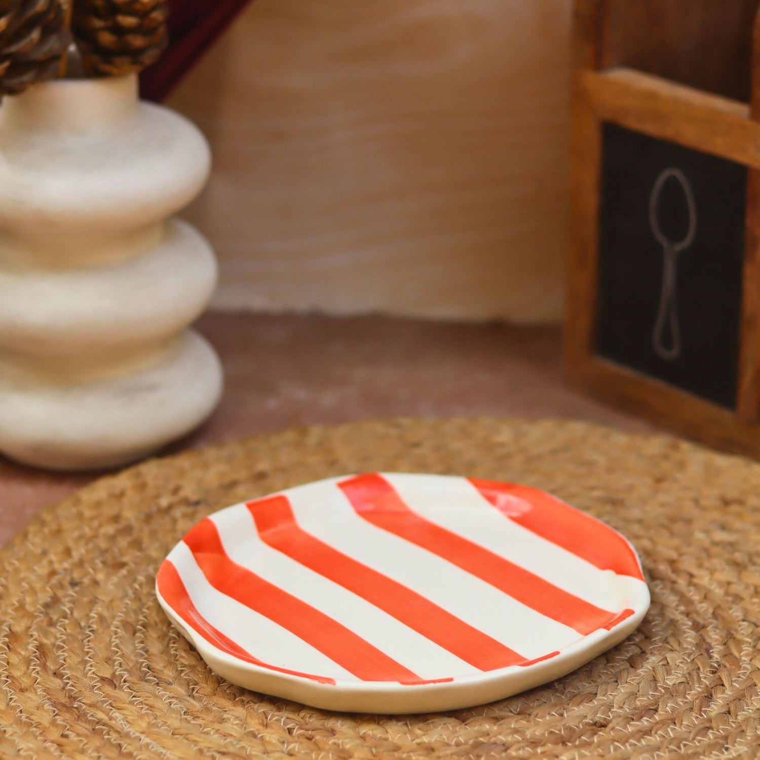 HANDMADE Orange Striped Dessert Plate