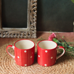 Two red joy coffee mugs 