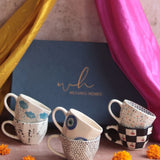 Handmade Set of 6 Black & Blue Artful Mugs (for the price of 5) Diwali Gift Box