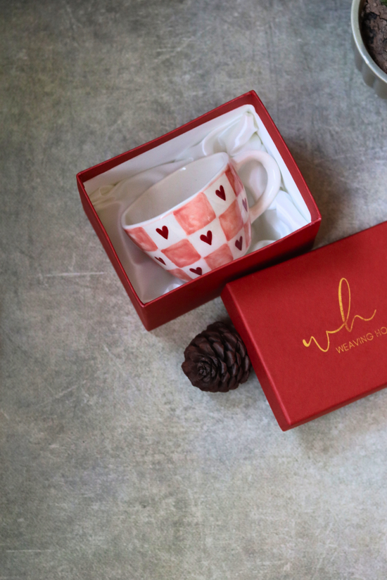 chequered heart mug ceramic