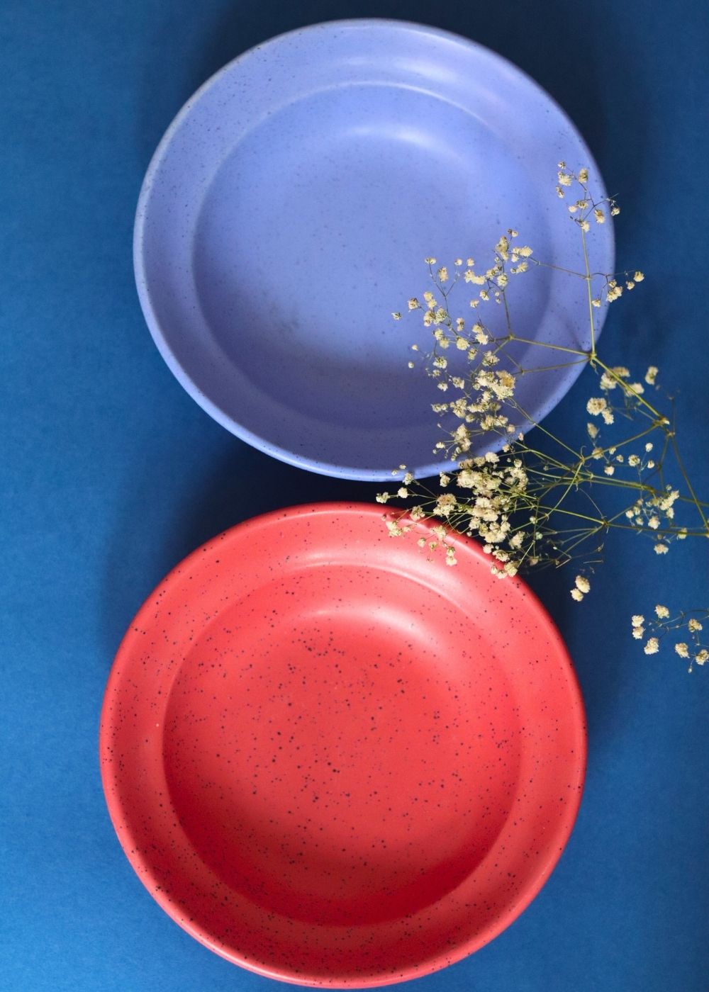 handmade Set of 2 - Deep Red & Matte Blue Pasta Plate