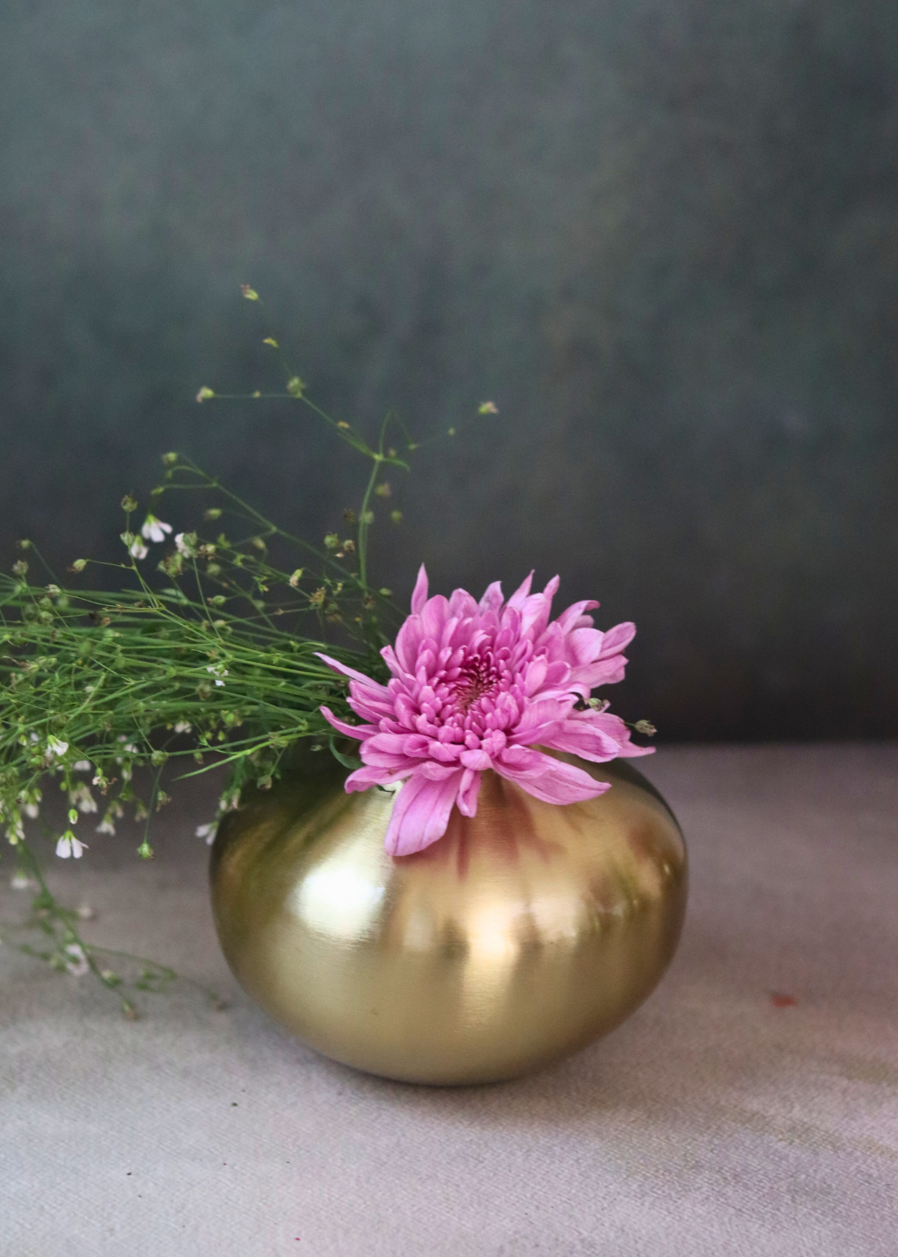 Brass vase handmade with flowers