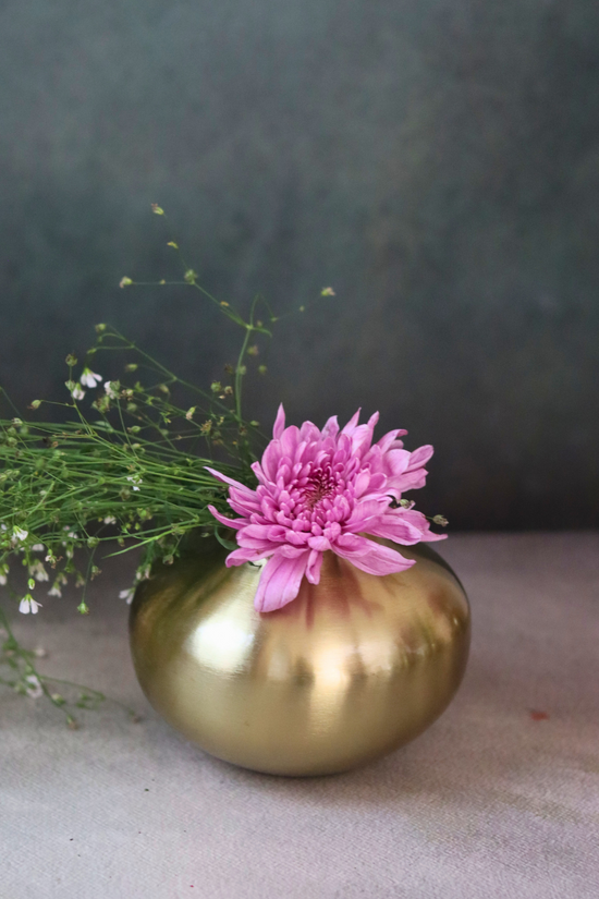 Brass vase handmade with flowers