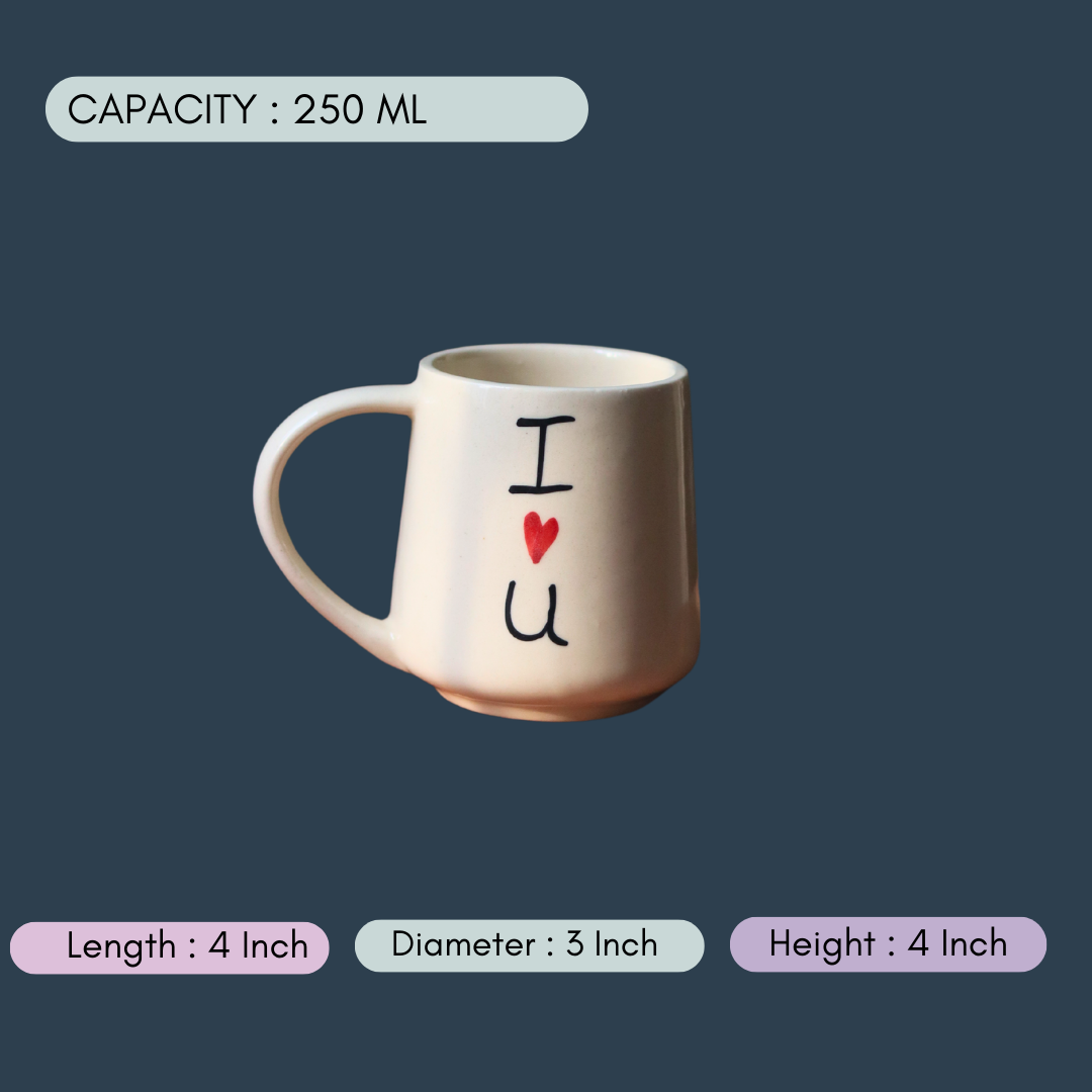 handmade heart you mug with  measurement