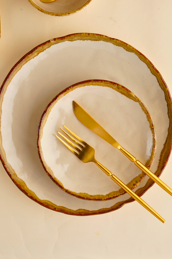 set of 2 plates with white & golden color
