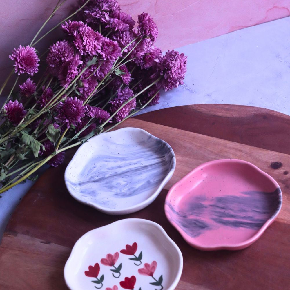 Tulip, Black Marble & Red Ombre Handmade Dessert Plate made by ceramic