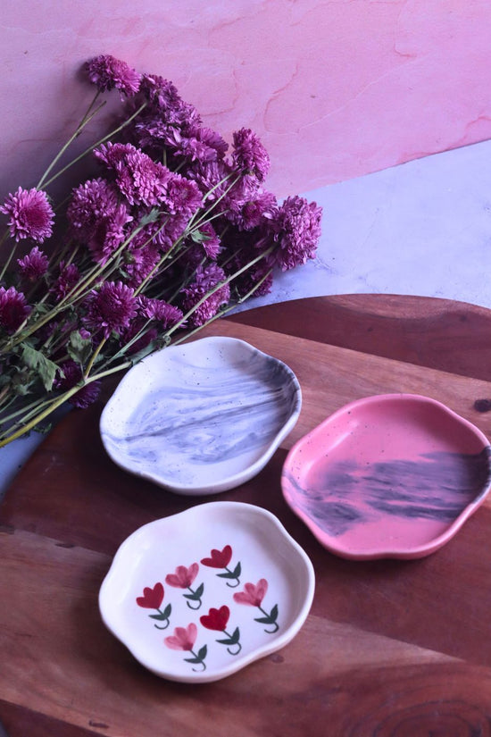 Tulip, Black Marble & Red Ombre Handmade Dessert Plate made by ceramic