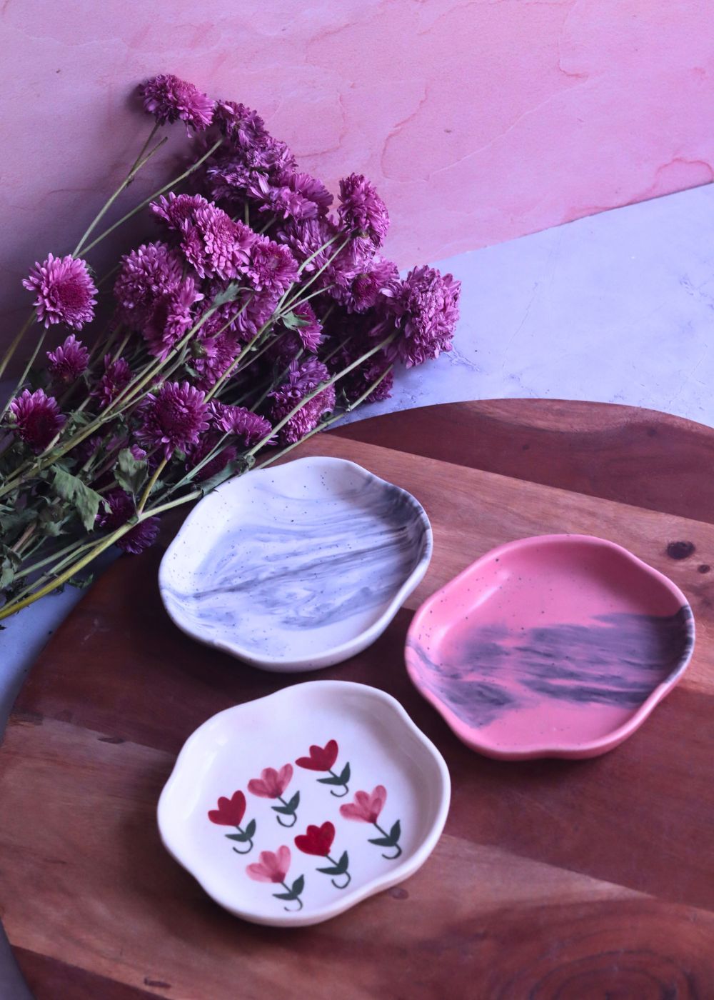 Tulip, Black Marble & Red Ombre Handmade Dessert Plate made by ceramic
