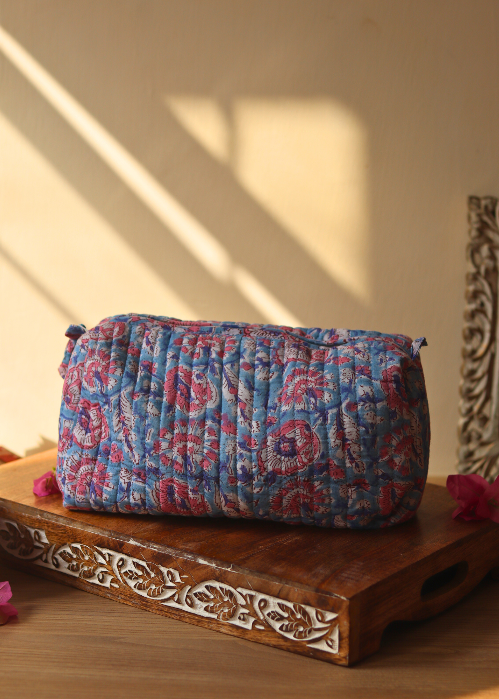 blue toiletry bag