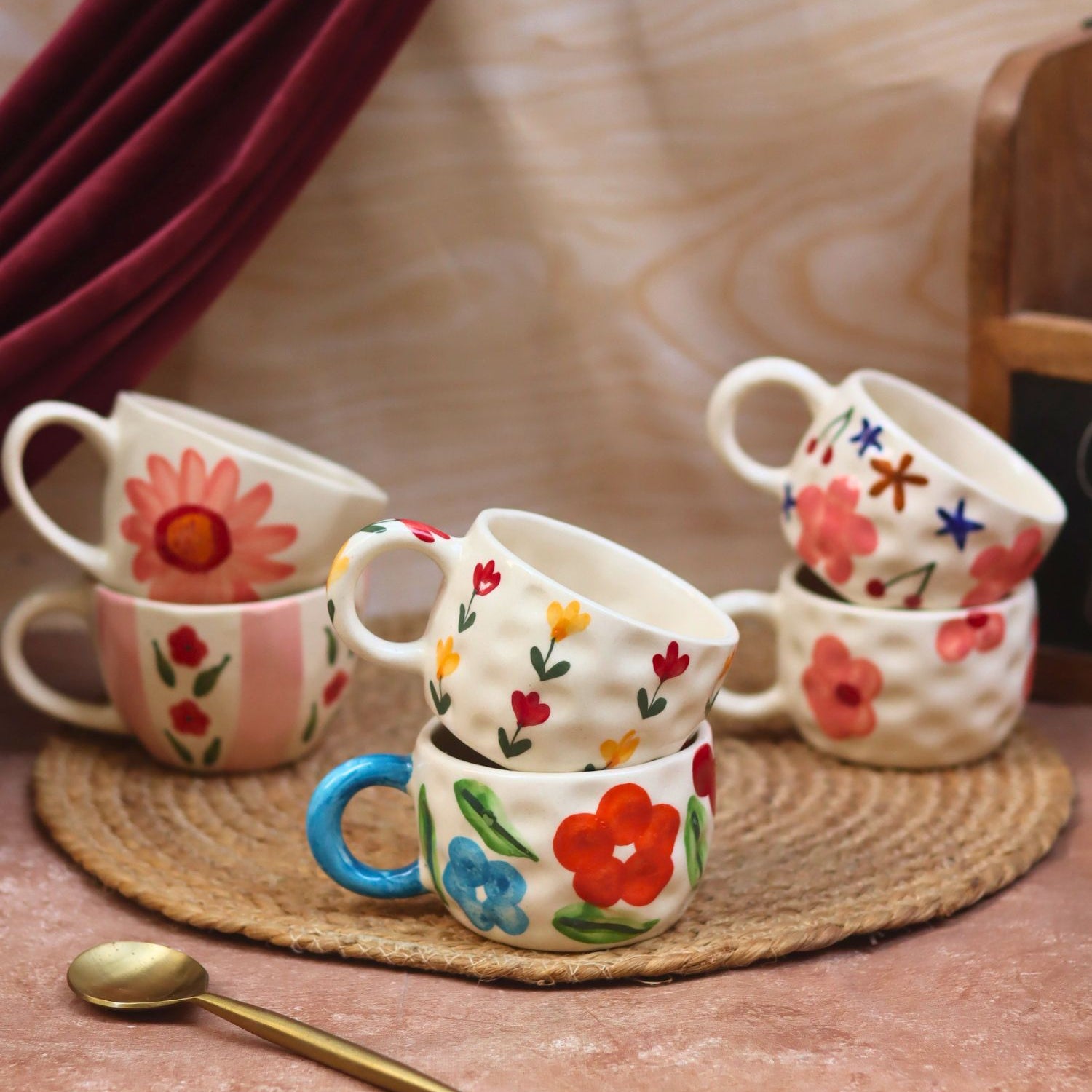 Set of 6 Blossom Glow mugs (for the price of 5) made by ceramic