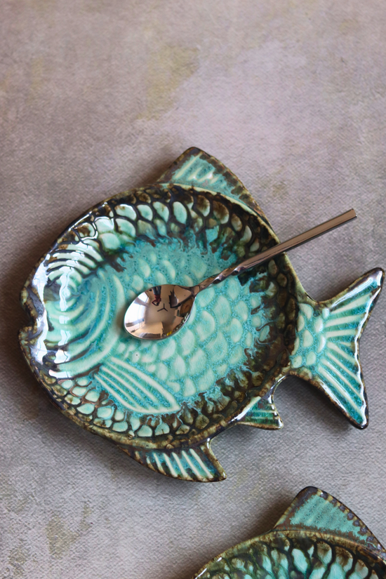Sea green fish platter with spoon