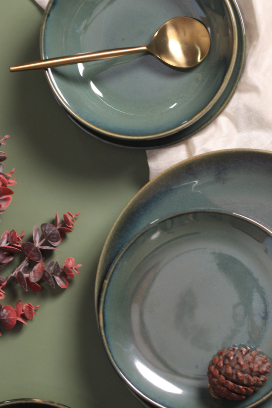 handmade metallic green quarter plate 