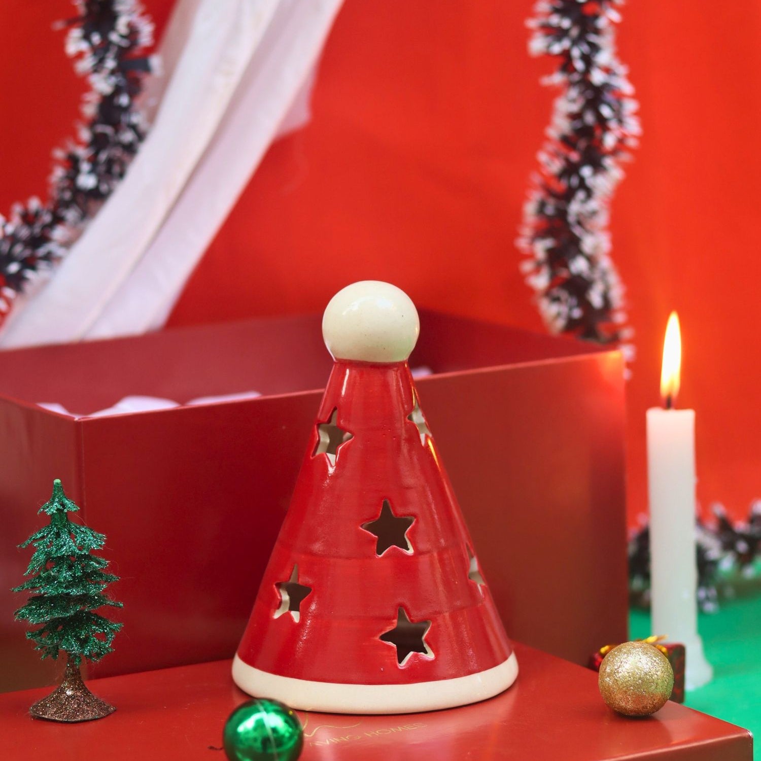 Santa's Cap tea light Diffuser in a Gift Box made by ceramic