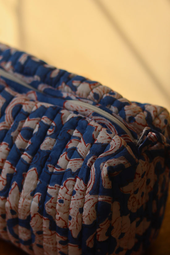 Blue floral bag closeup shot