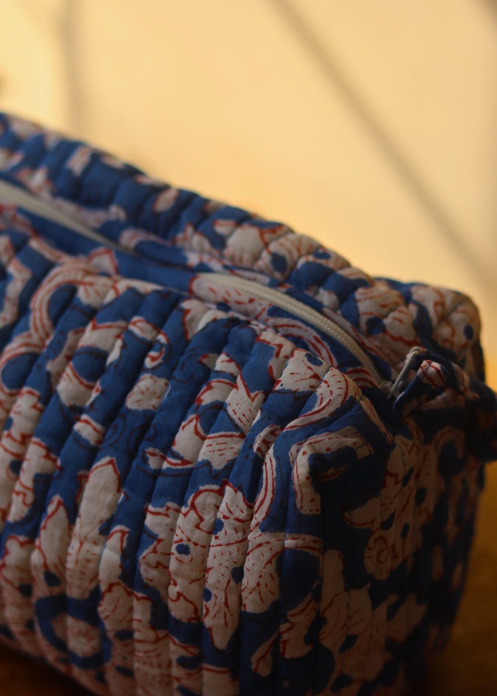 Blue floral bag closeup shot