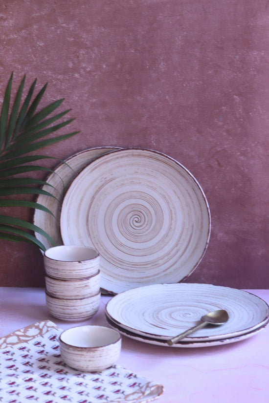 Handmade Set of 8 - Brown & White Dinner Set