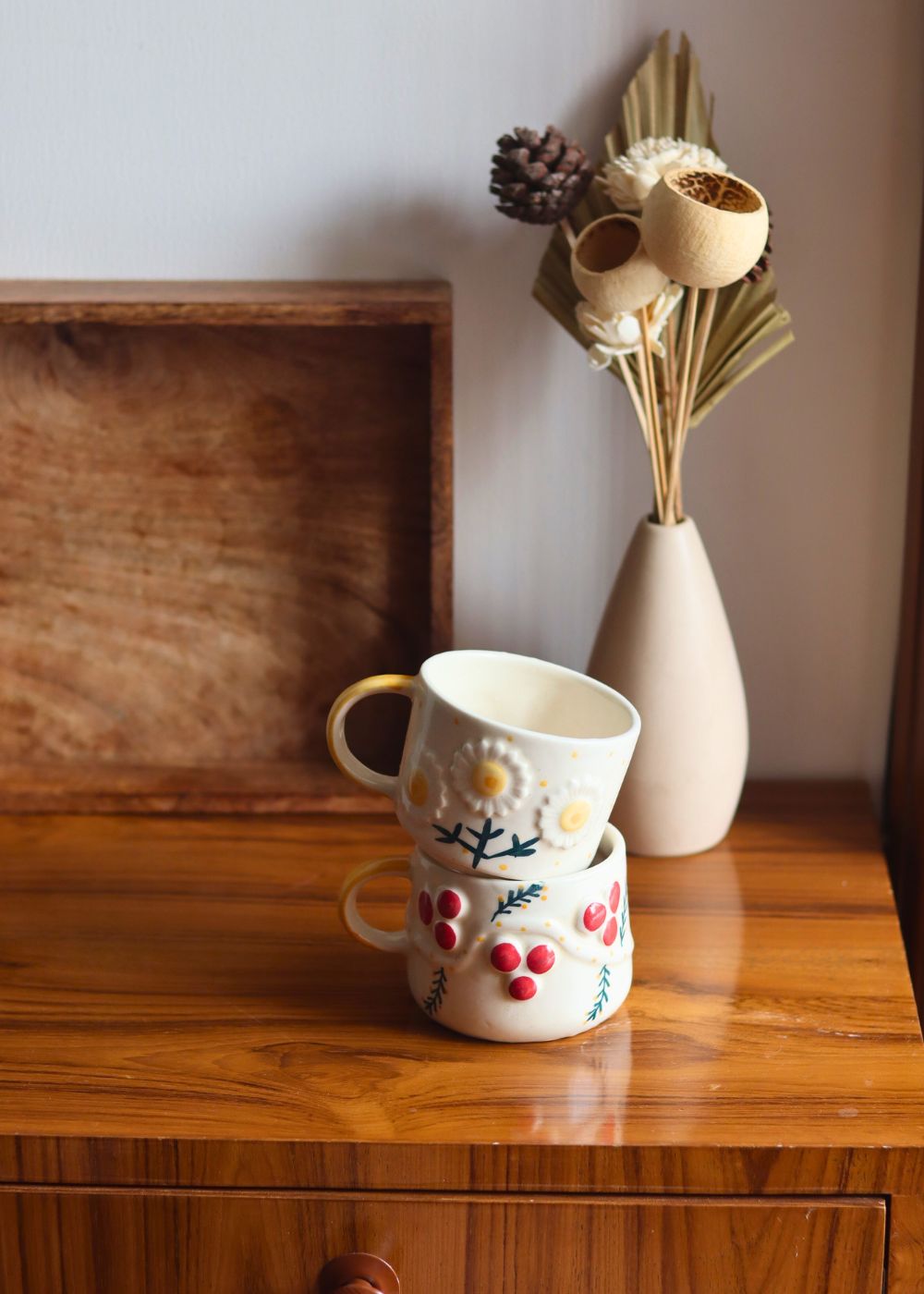 Sunflower & cherry Mugs handmade in india 